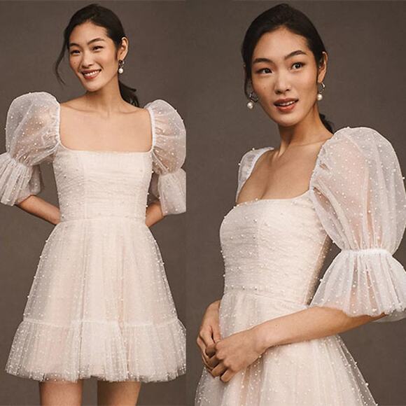 NEW By Watters Macaron Flock Dotted And Pearl Embellished Mini Dress Ivory Sz: 4 - Picture 1 of 10